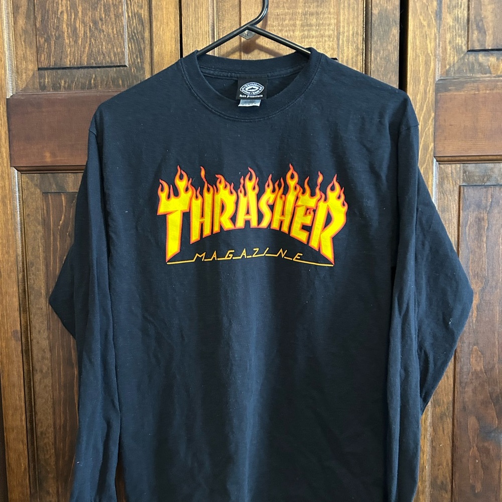 Thrasher Flame Logo Black Long Sleeve Tee